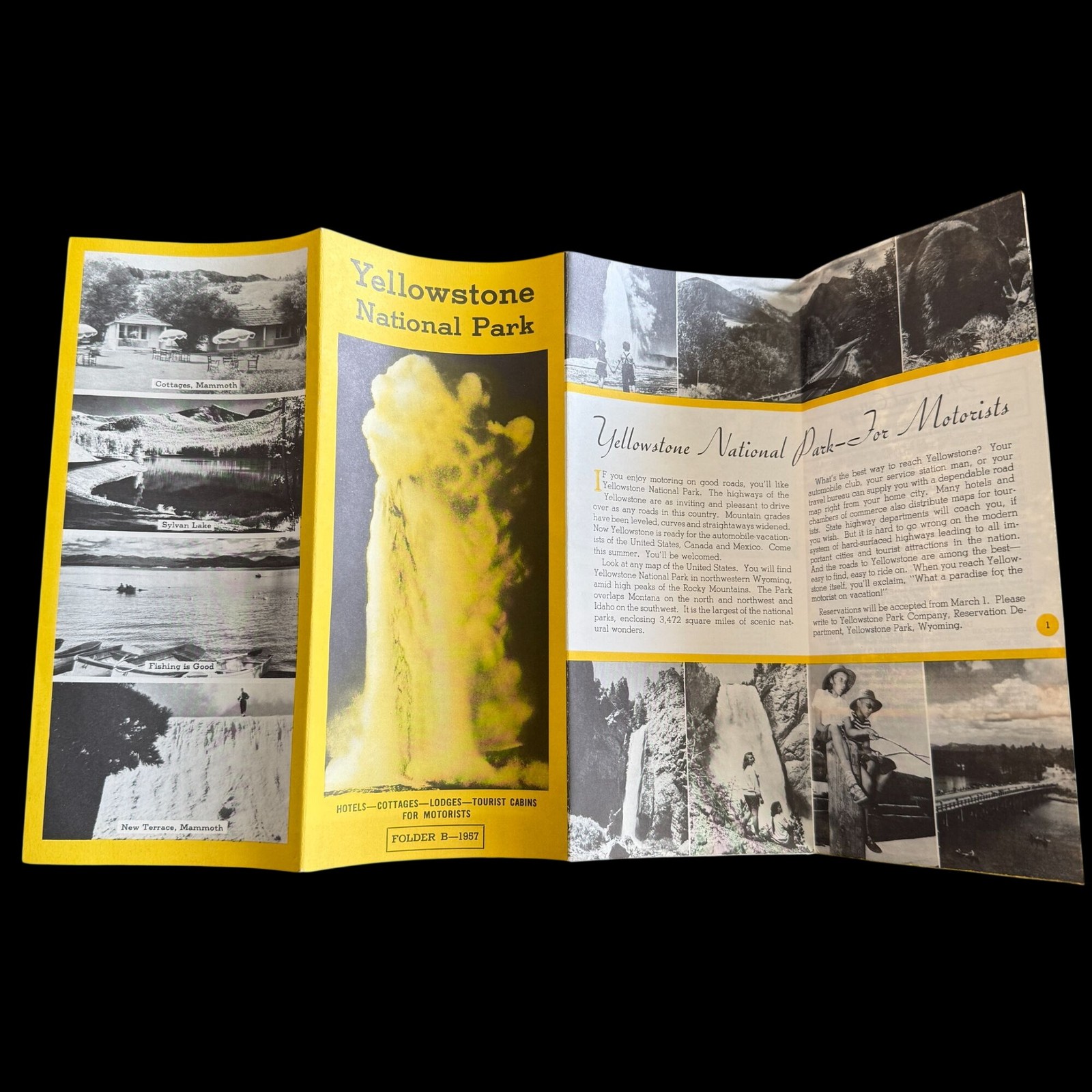 Yellowstone National Park 1957 Brochure Map Hotels Cottages Lodges Cabins Info