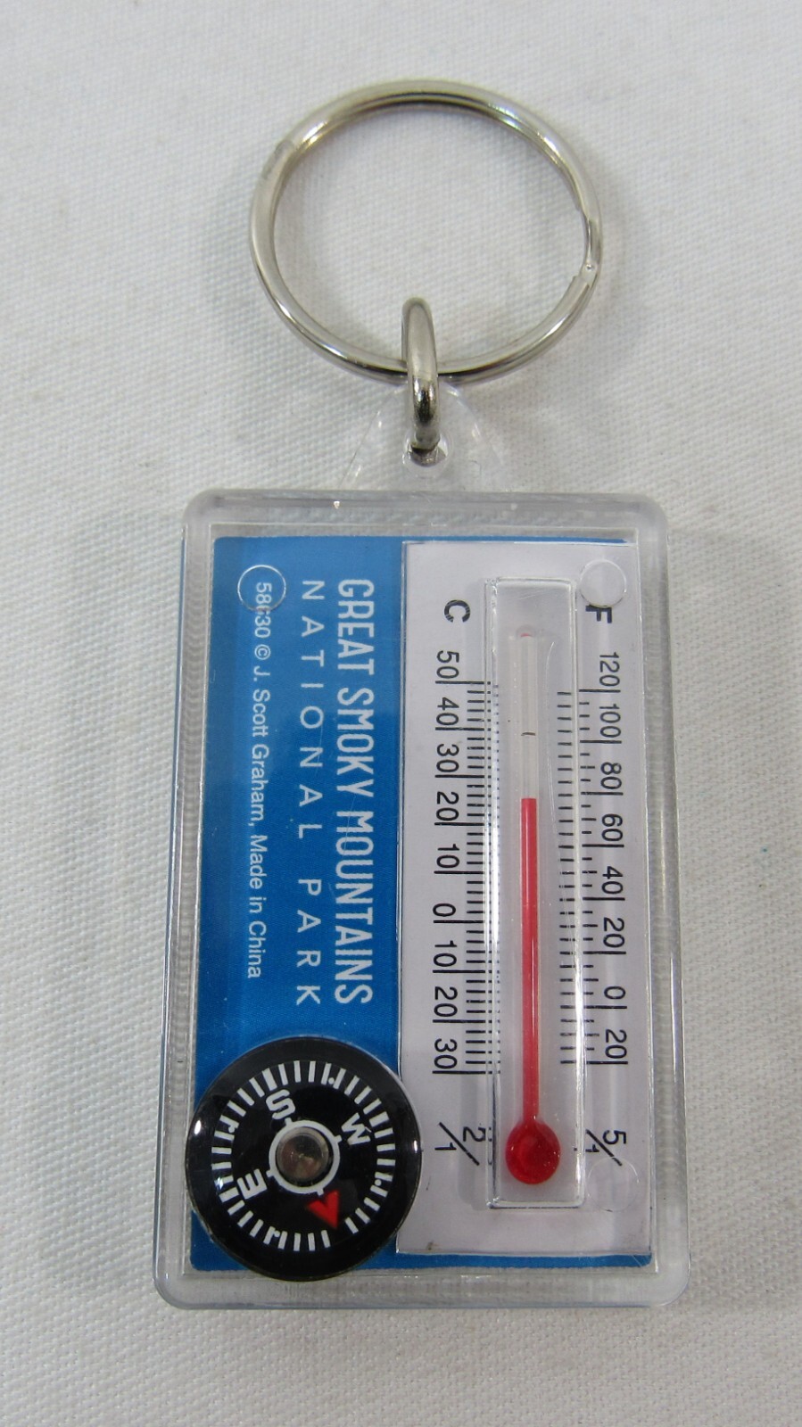 Great Smoky Mountains National Park Black Bear Keychain Thermometer Compass