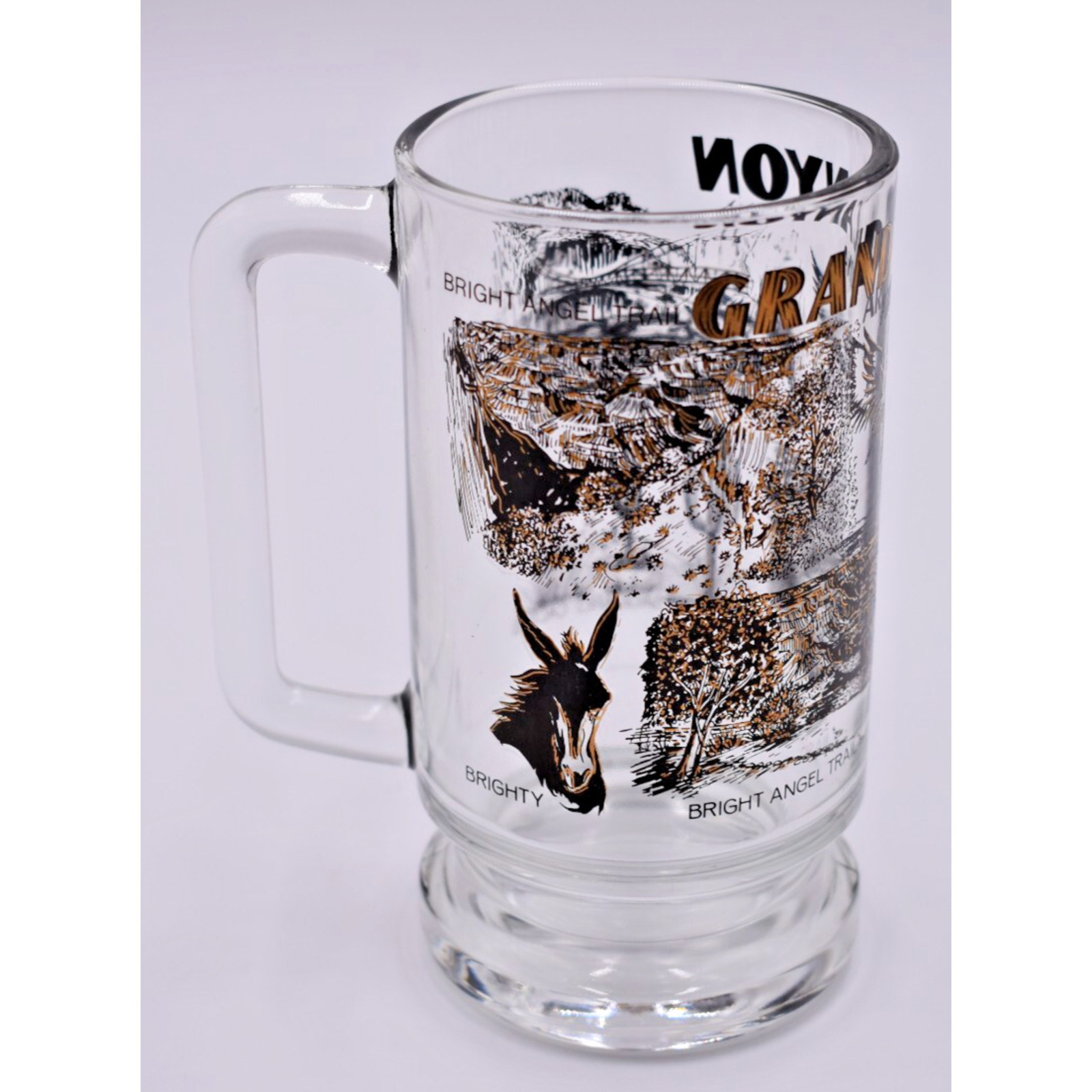 Vtg Grand Canyon Arizona Heavy Glass Souvenir Mug w/Goldtone Accents