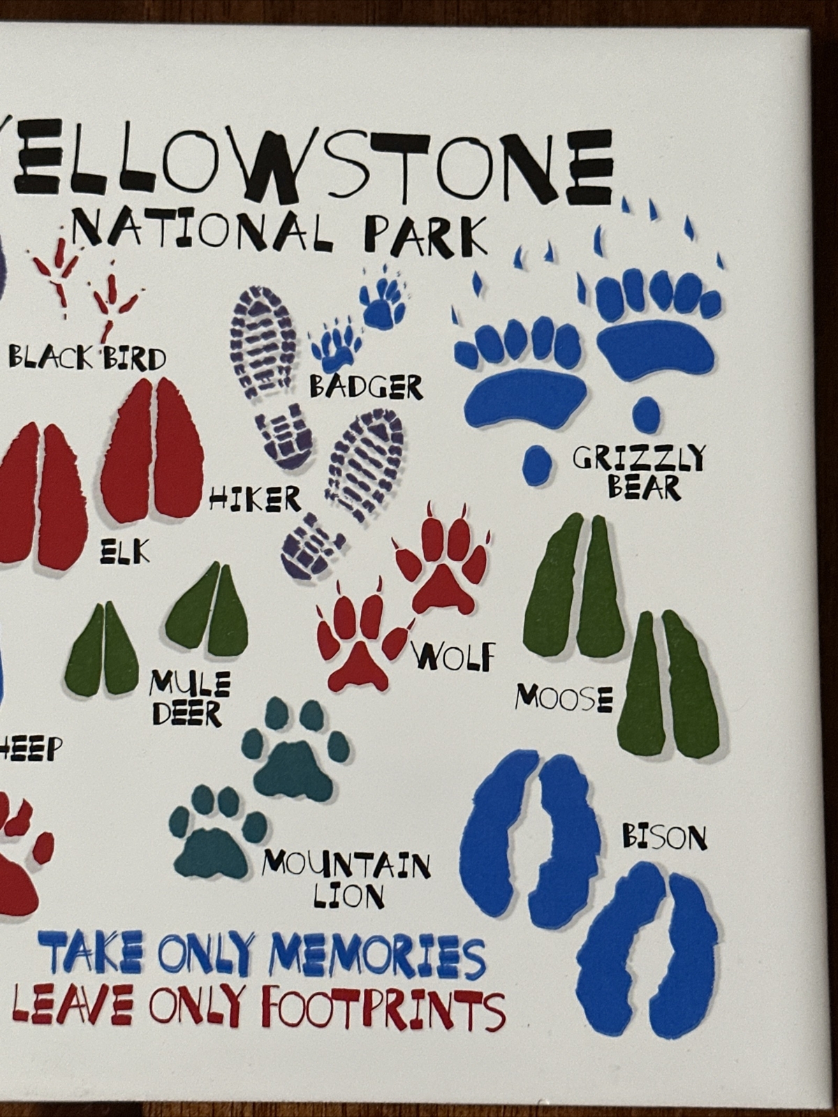 Yellowstone National Park Ceramic Tile Footprints Wall Hanging Picture Trivet
