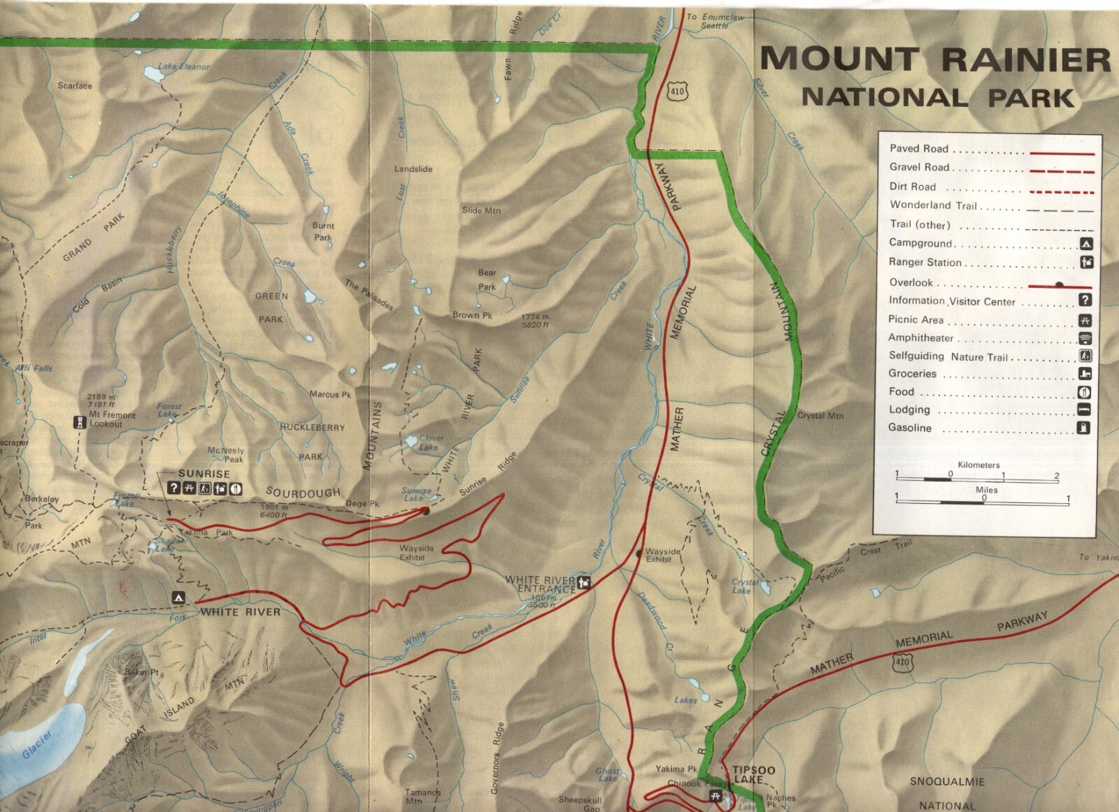Mt. Rainier WA 1984 National Park Service Map and Guide for Tourists Hikers