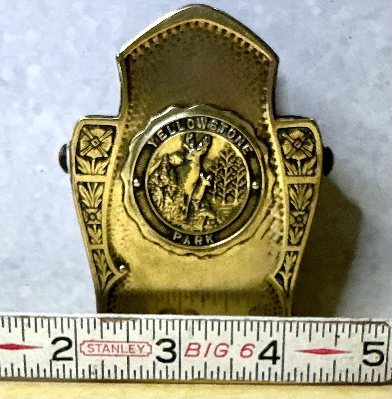 Antique Brass Yellowstone Park Souvenir Desk Binder Clip Art Nouveau Robbins Co.