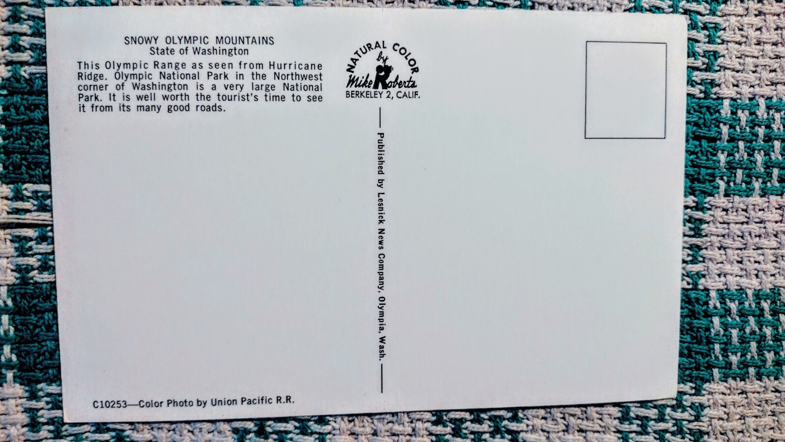 VINTAGE POST CARD SNOWY OLYMPIC MOUNTAINS STATE OF WASHINGTON