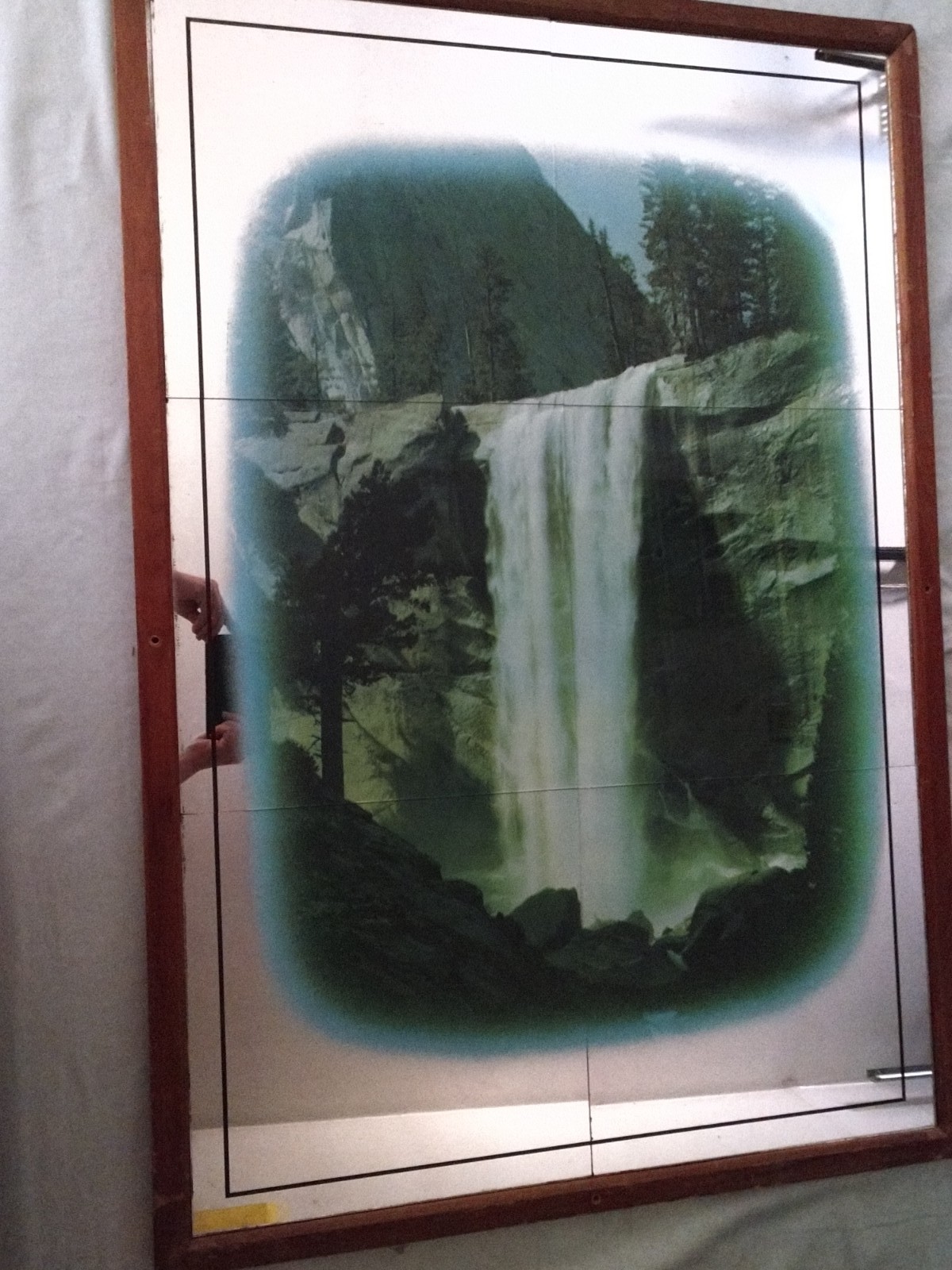 Vintage Yosemite Vernal Falls Reverse Print Mirror Glass Wood Back/Frame 26″x38″
