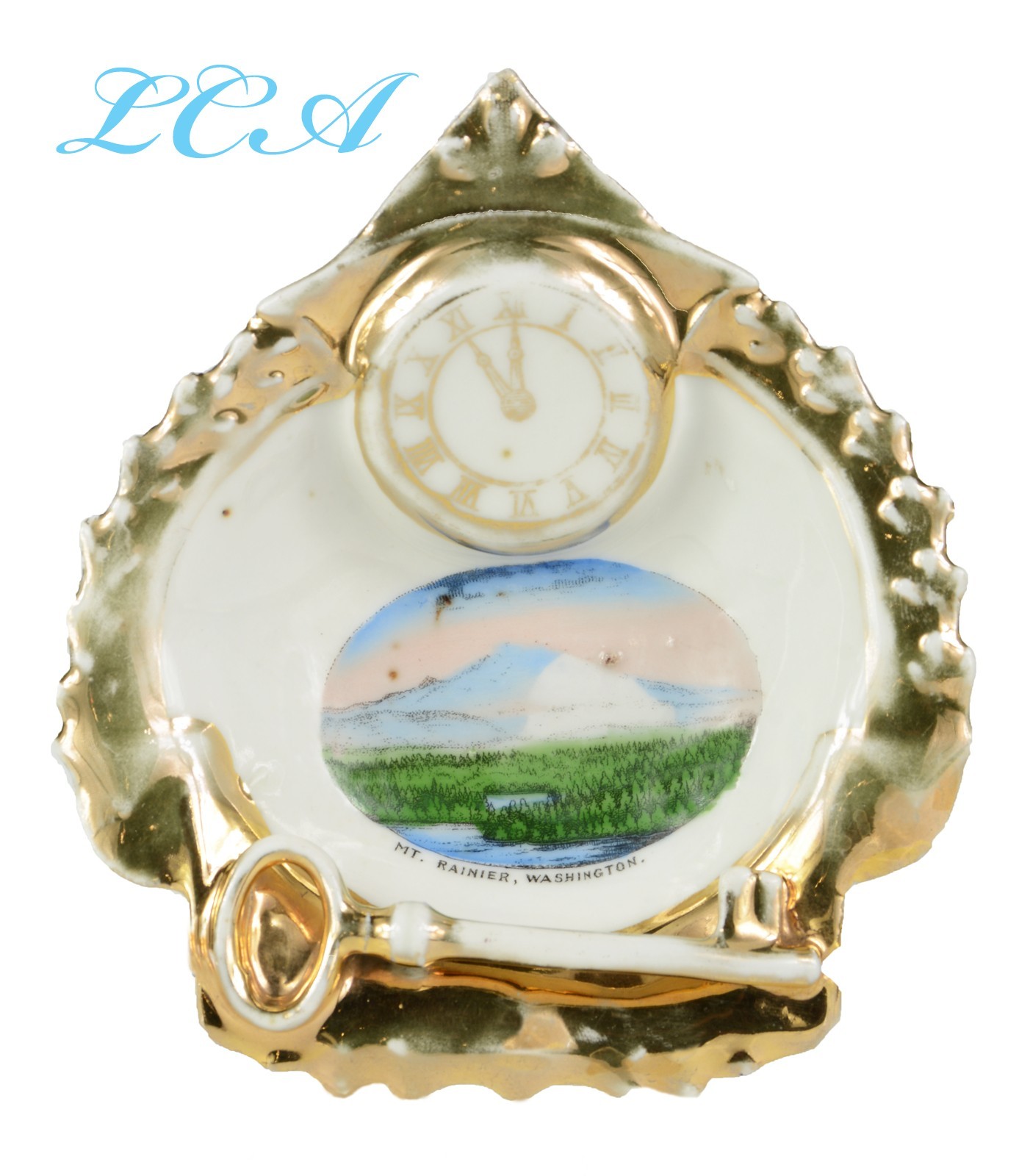 Antique MT RAINIER souvenir dish w/CLOCK & KEY pic Mt RAINIER Washington 1 of 2