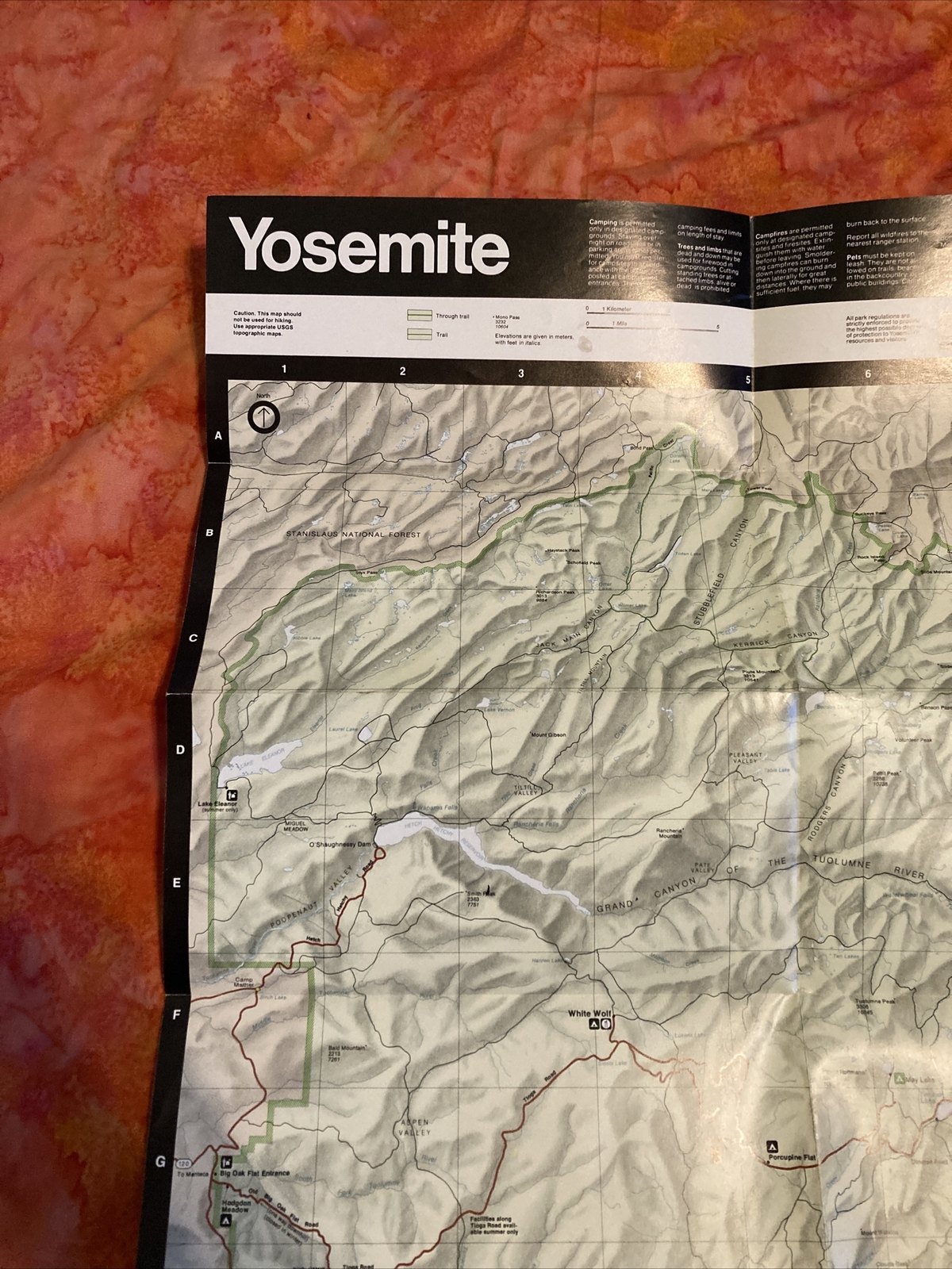 1988 Reprint Yosemite National Park Guide Map Double Sided 17 X 24 Inches