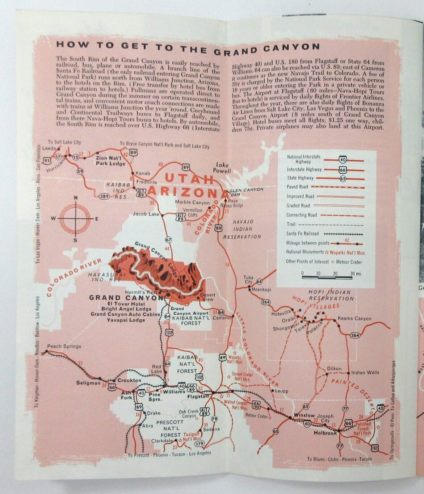Grand Canyon Travel Brochure 50th Anniversary Fred Harvey Lodge Cabins Map 1966