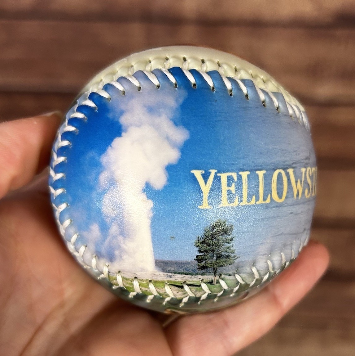 Yellowstone National Park Souvenir Baseball Wolf Bison Old Faithful Ball
