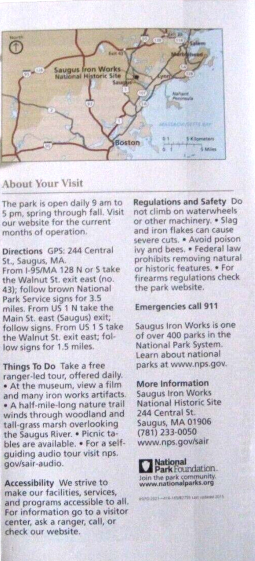 Saugus Iron Works Historic Site National Park Service Unigrid Brochure Map