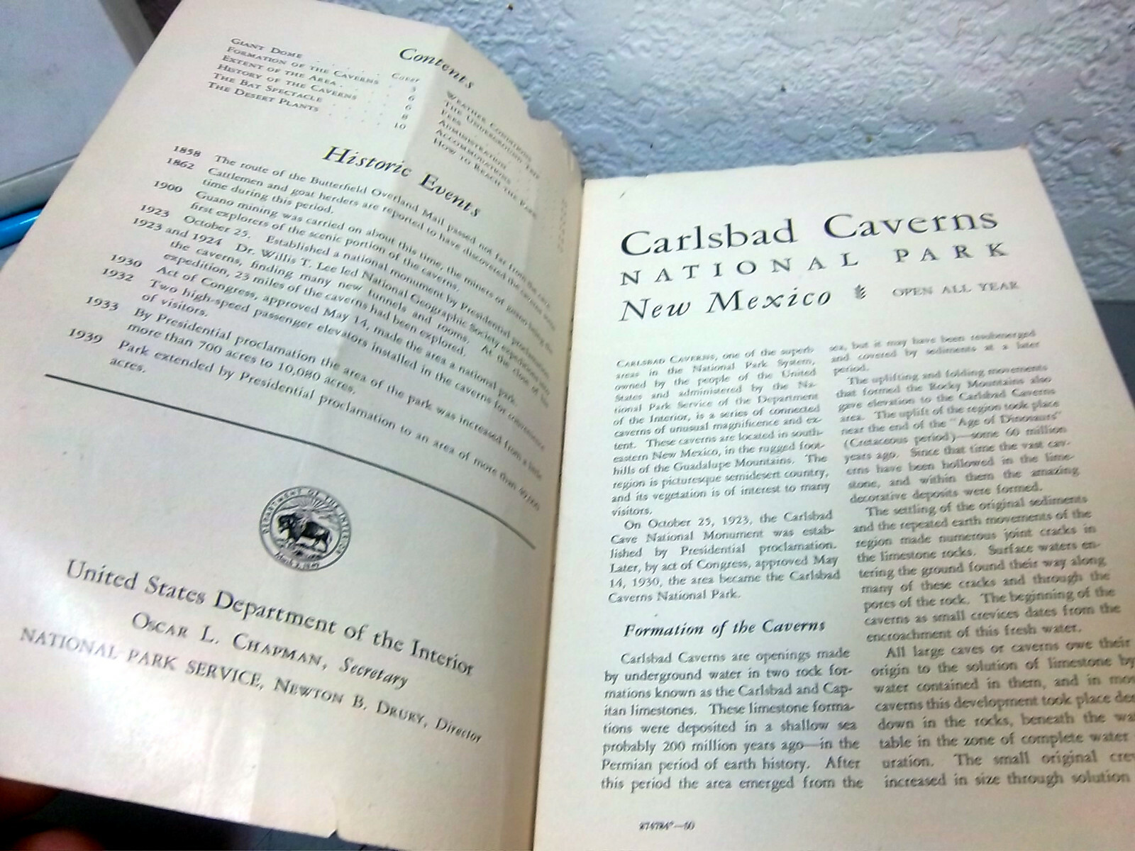 vintage 1950 Carlsbad Caverns National Park New Mexico souvenir Tourist Brochure