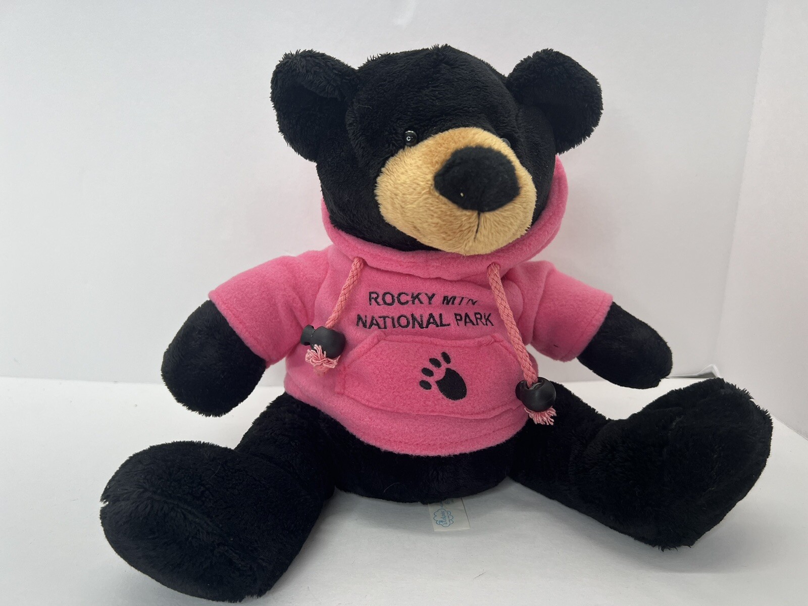 Wishpets Billy Black Bear Plush With Pink Rocky Mountain National Park Hoodie 9”