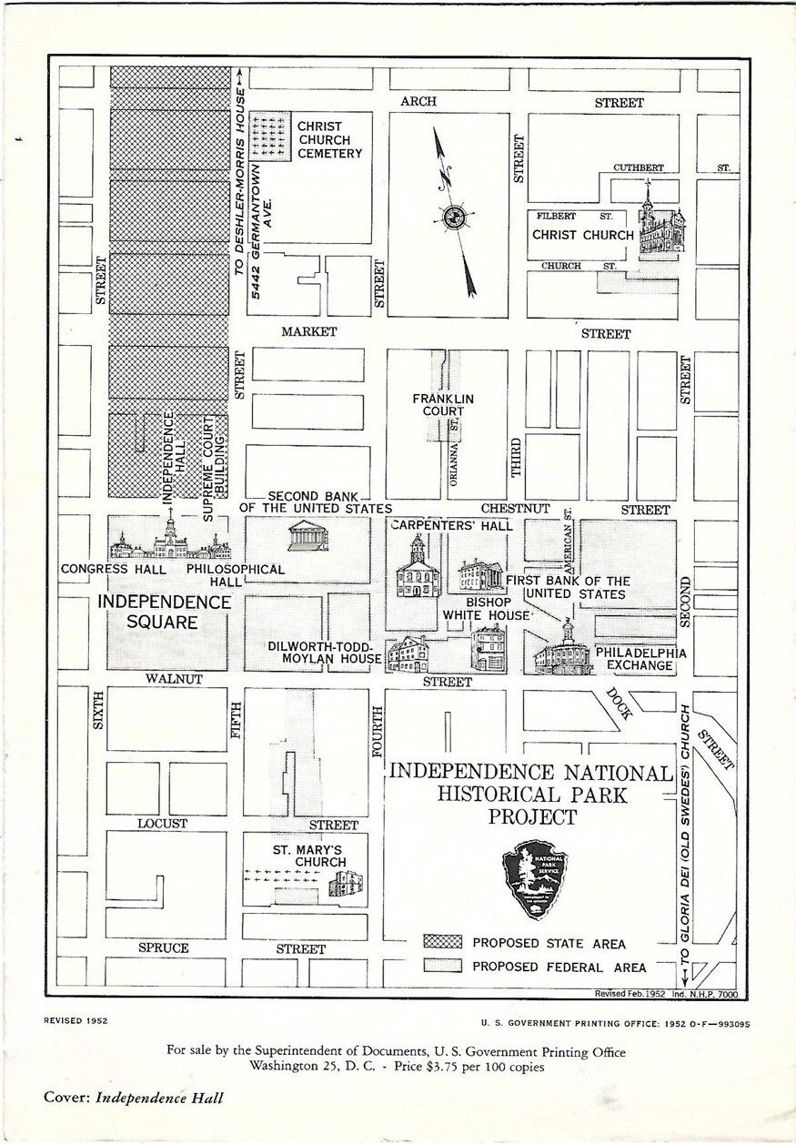 1952 Map Brochure INDEPENDENCE NATIONAL HISTORICAL PARK PROJECT Philadelphia PA