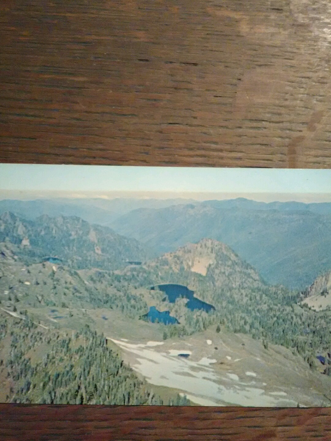 AIR SHOT VINTAGE POST CARD SEVEN LAKES BASIN OLYMPIC NATIONAL PARK WASHINGTON