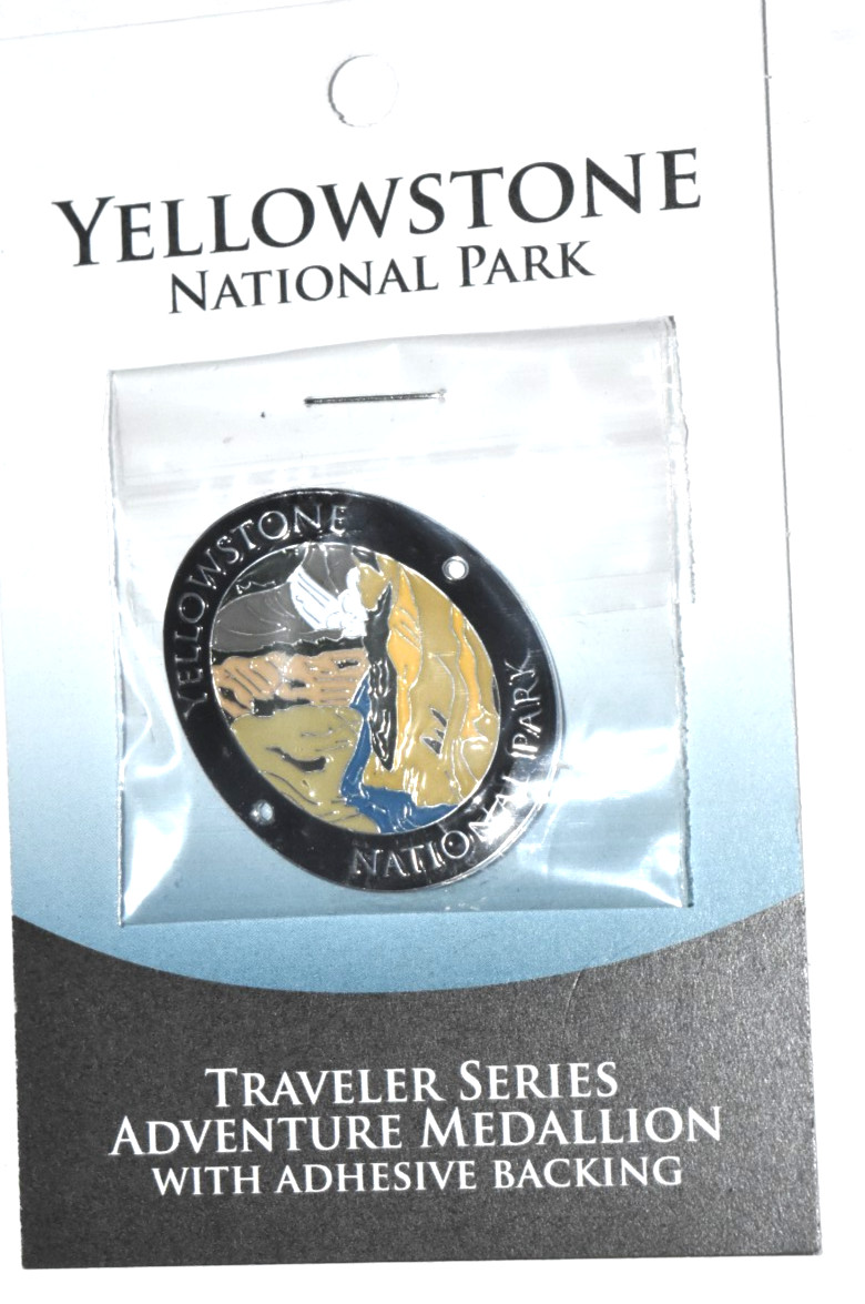 NPS “YELLOWSTONE Ntl Park,” Hiking Stick Medallion (1.00″ x 1.25″ Oval) On Card
