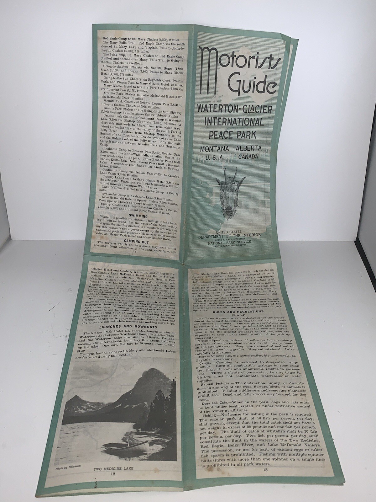 Vintage Motorists Guide WATERTON-GLACIER INTERNATIONAL PEACE PARK, 1938