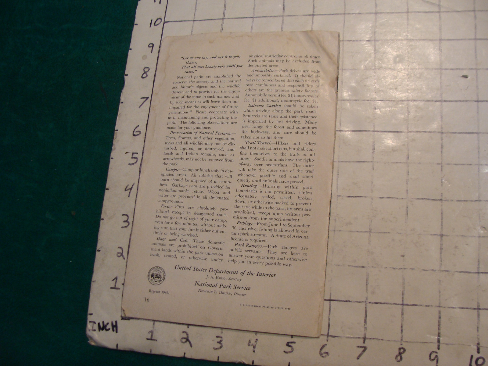vintage travel paper: 1949 GRAND CANYON national park arizona, stained but cool