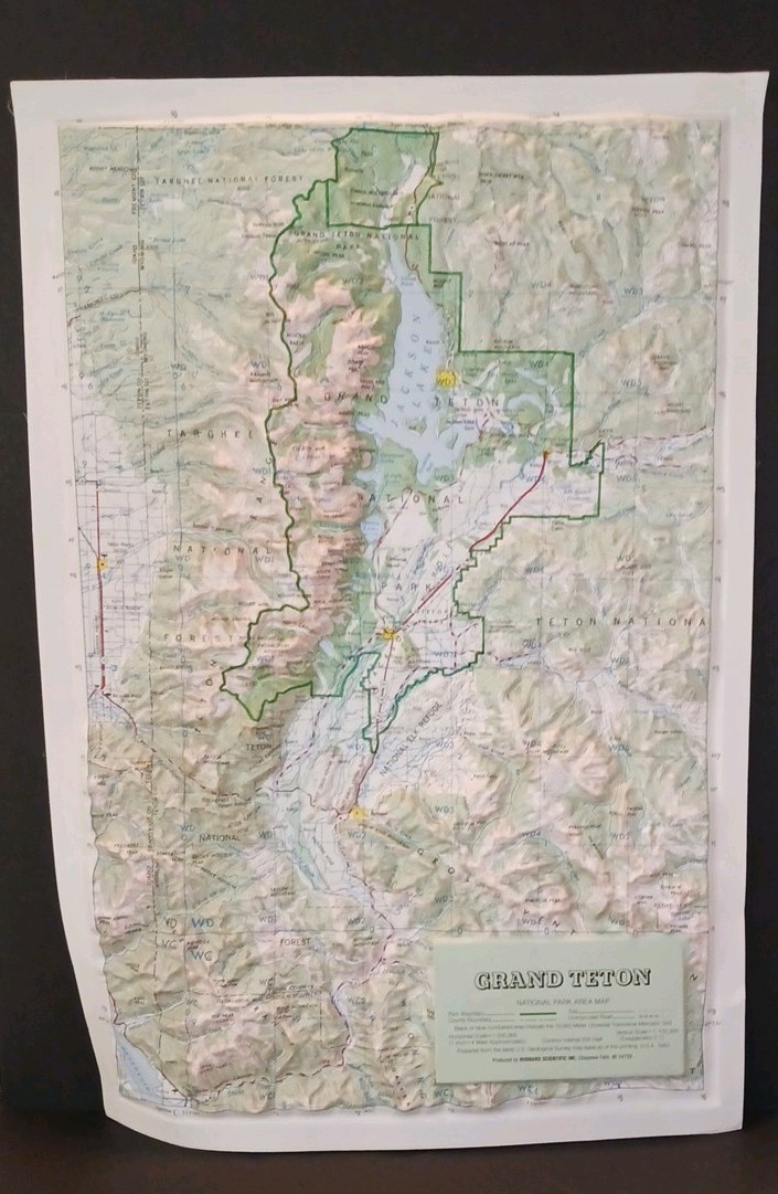 Vintage Grand Teton National Park Area Map 3D Raised Relief 1983
