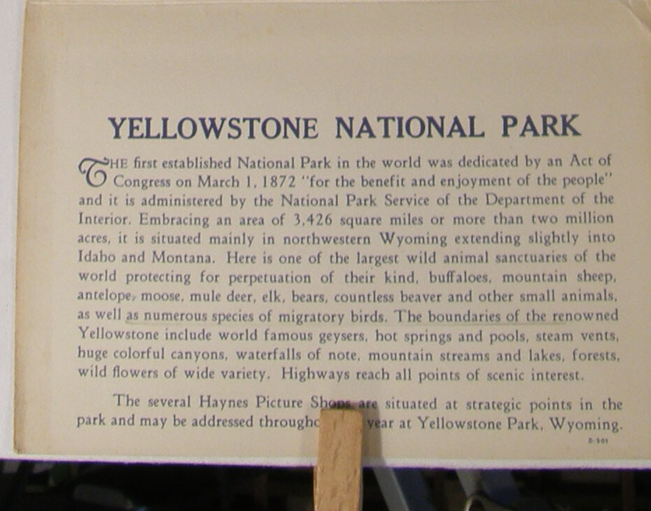 VINTAGE c1937 HAYNES SOUVENIR FOLDER POSTCARD YELLOWSTONE PARK SERIES A B C D