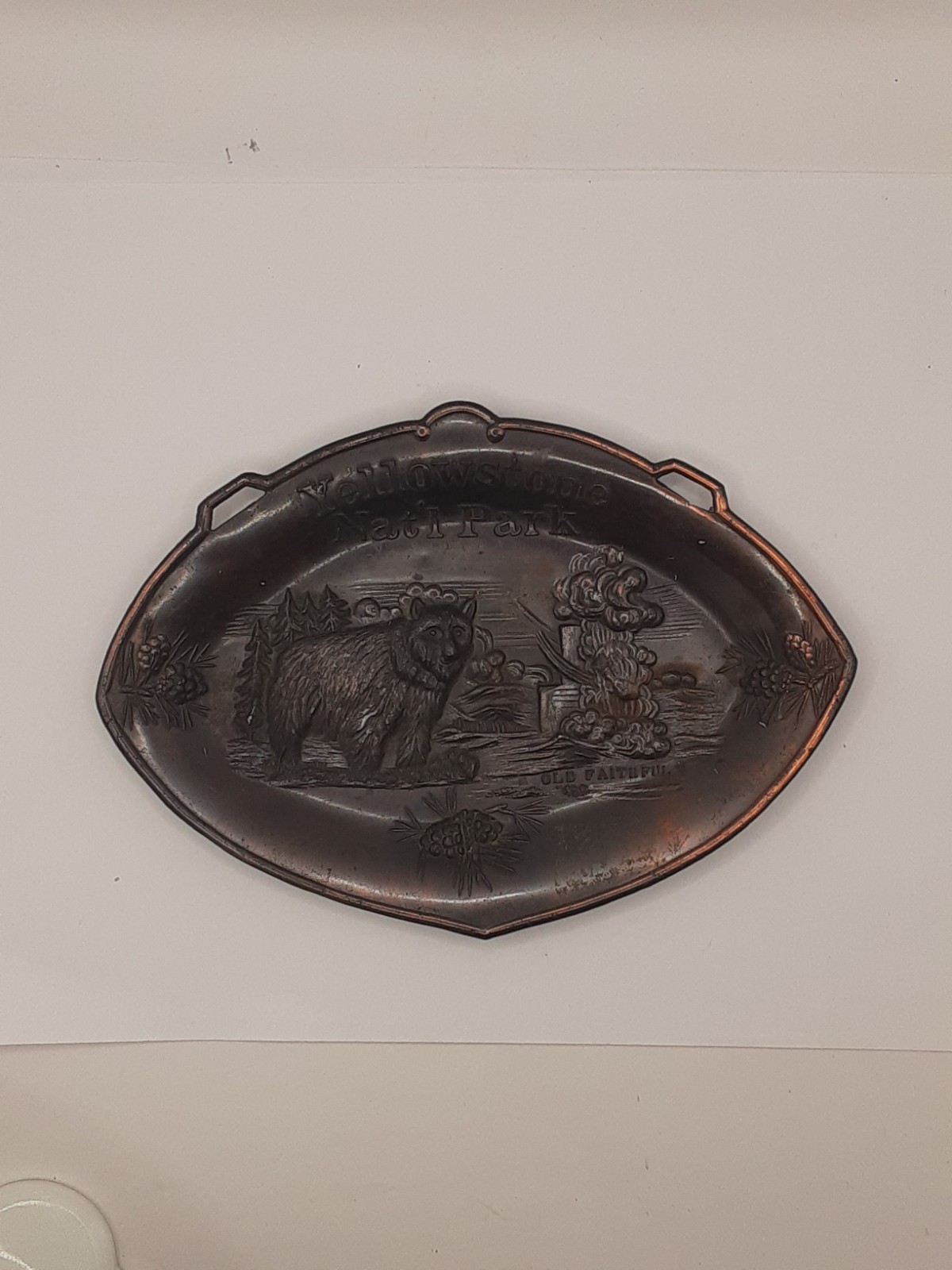 Vintage Yellowstone National Park Souvenir Metal Tray Dish Old Faithful