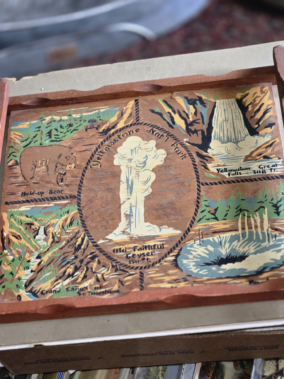 Vintage Yellowstone National Park Wood Souvenir Serving Tray/Wall Hanging 14×12