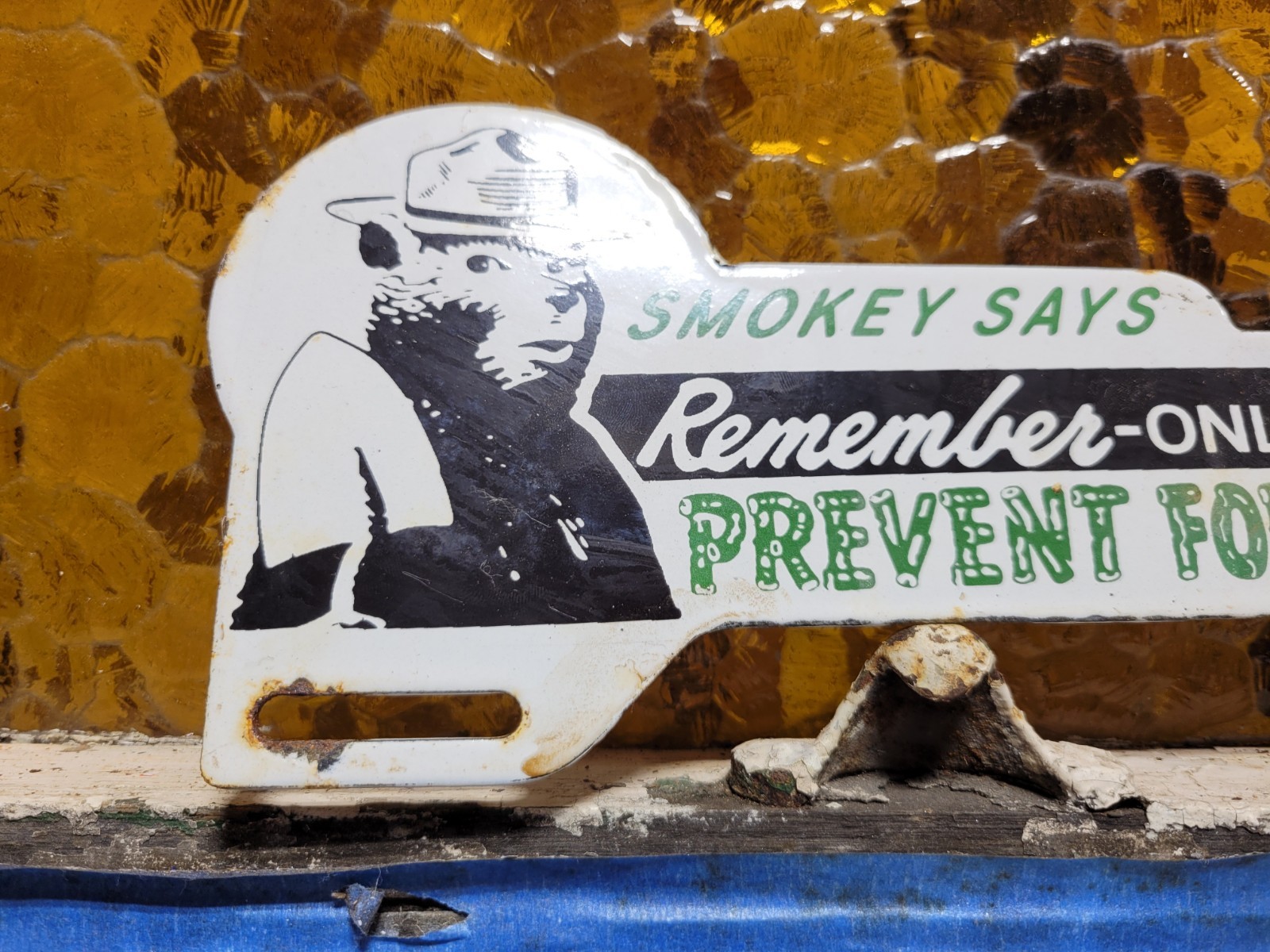 VINTAGE SMOKEY BEAR PORCELAIN SIGN 1956 US FOREST SERVICE NATIONAL PARK FIRE