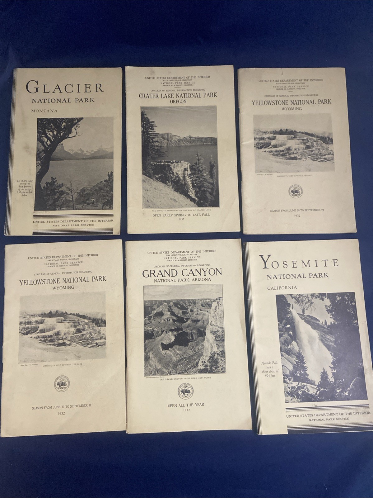 Lot of 6 NATIONAL PARK Guide Books from 1932 & 1933 – VG+ Yosemite Glacier +