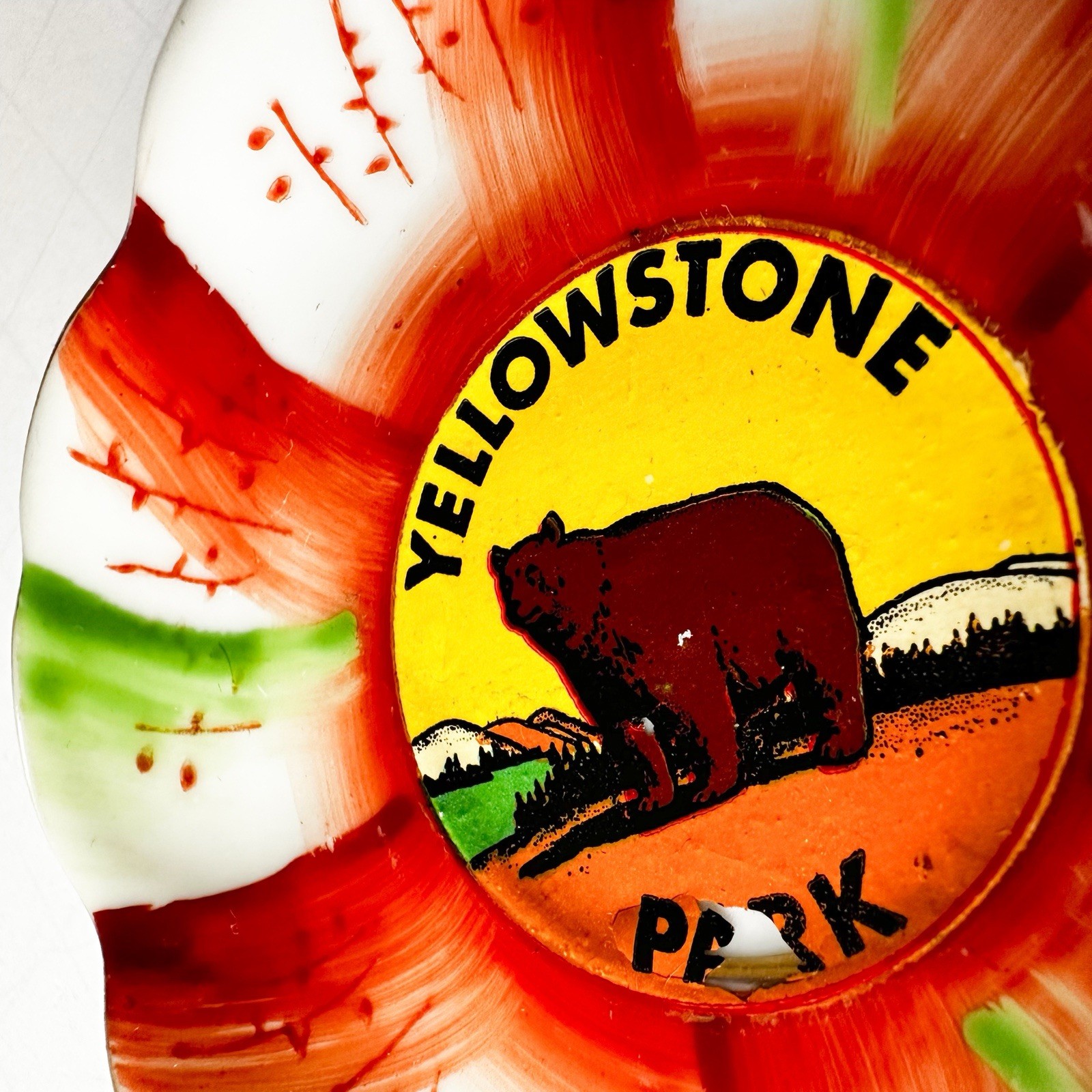Vintage Yellowstone National Park Bear Souvenir Trinket Dish Japan Hand Paint 3”