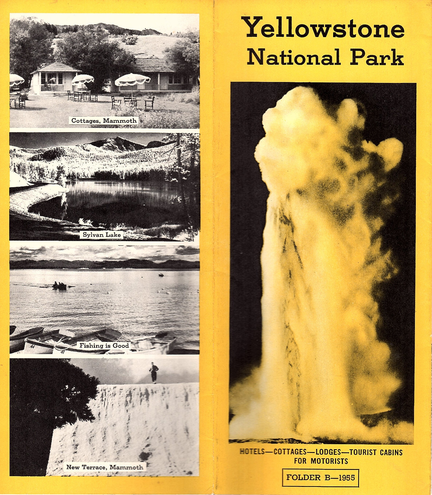 Yellowstone National Park 1955 Foldout Brochure Hotels Lodges Cabins Photos Map