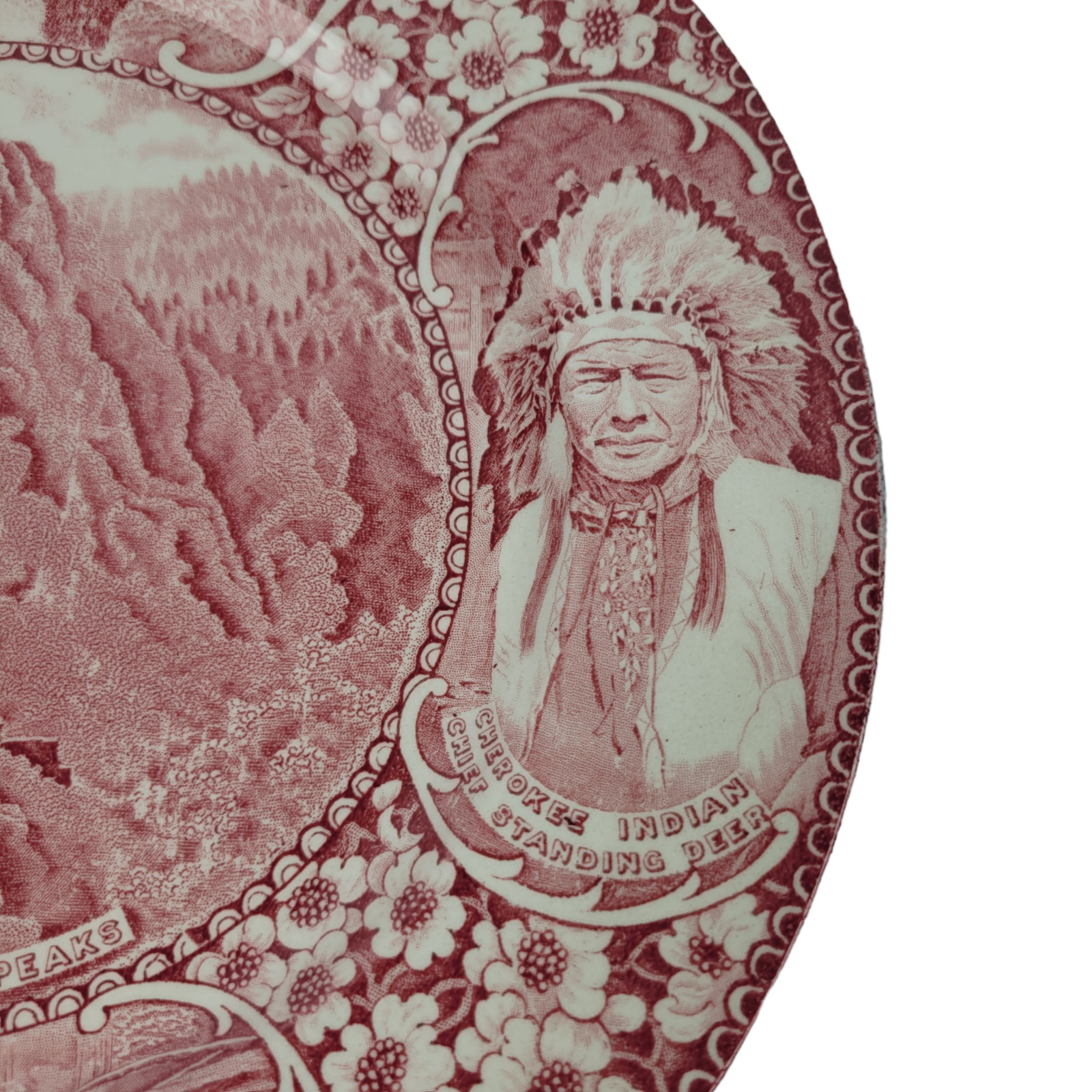 Red Transferware Plate Staffordshire Great Smoky Mountains National Park 9-3/4″