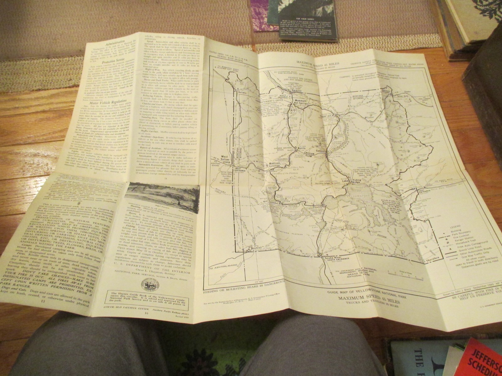 Yellowstone National Park Sept 1949 Map Tourist Travel Brochure