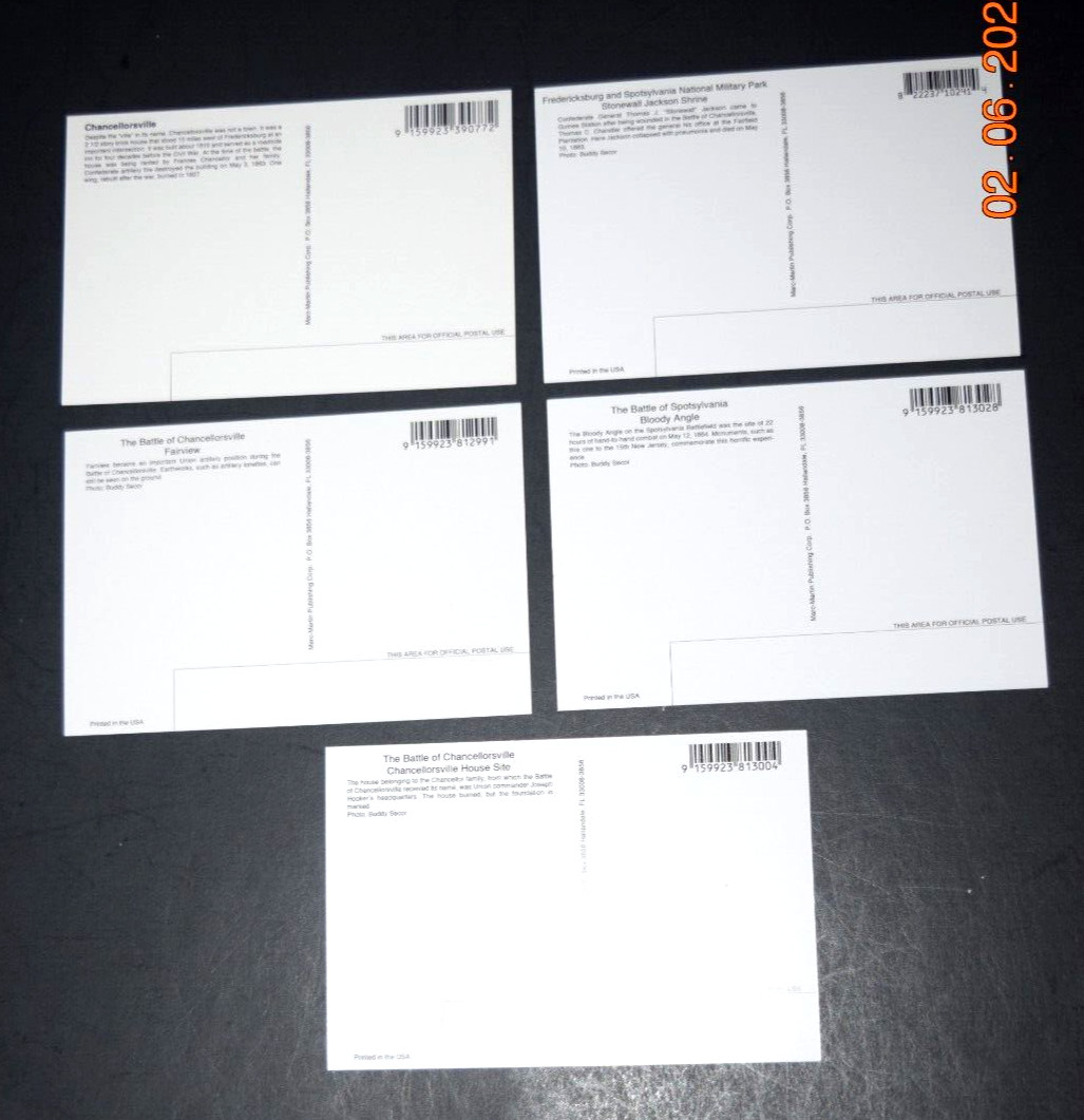 Set Of Five (5) “BATTLE OF CHACELLOSVILLE,” Color Post Cards (4″ x 6″), New 36