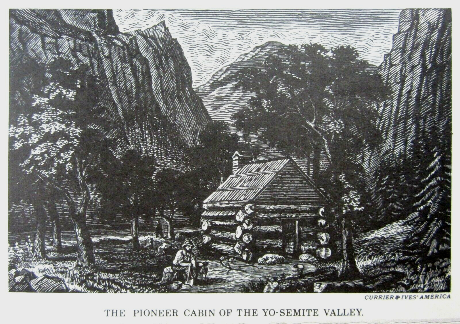 Vintage Yosemite Valley Pioneer Cabin Currier & Ives Photo Holder Frame 1950-60s
