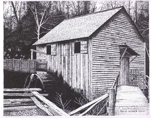 CADES COVE MILL.GSMNP.LITHOGRAPH PRINT,8 X 10,LIMITED