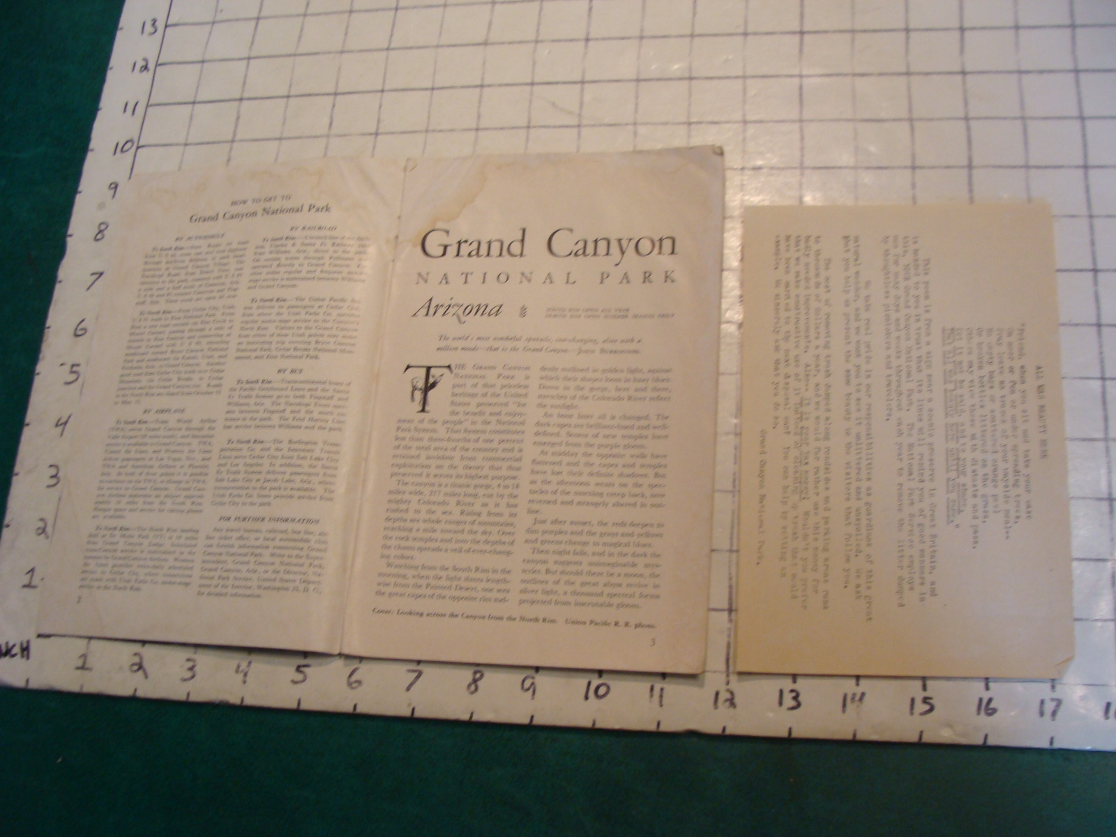 vintage travel paper: 1949 GRAND CANYON national park arizona, stained but cool