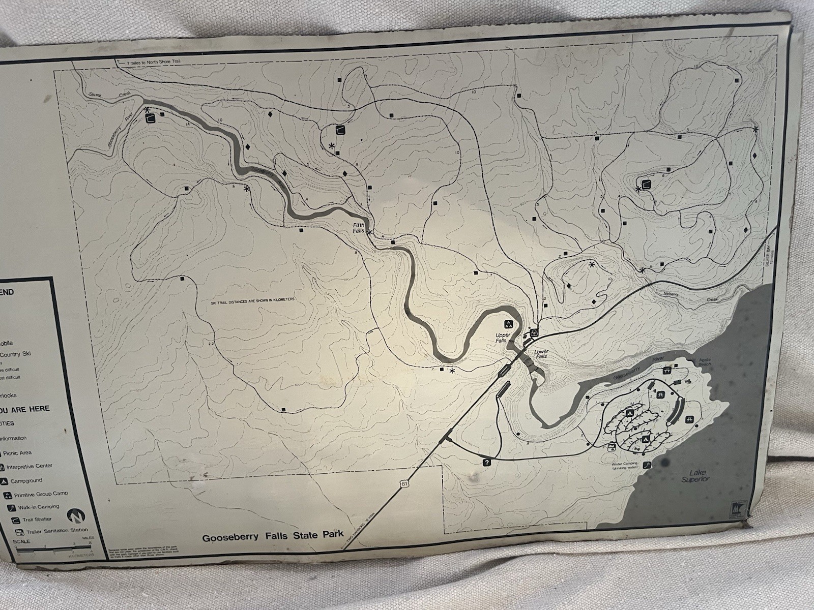Authentic VTG Gooseberry State Park Trails Tin Metal Map w/Legend Lake Superior