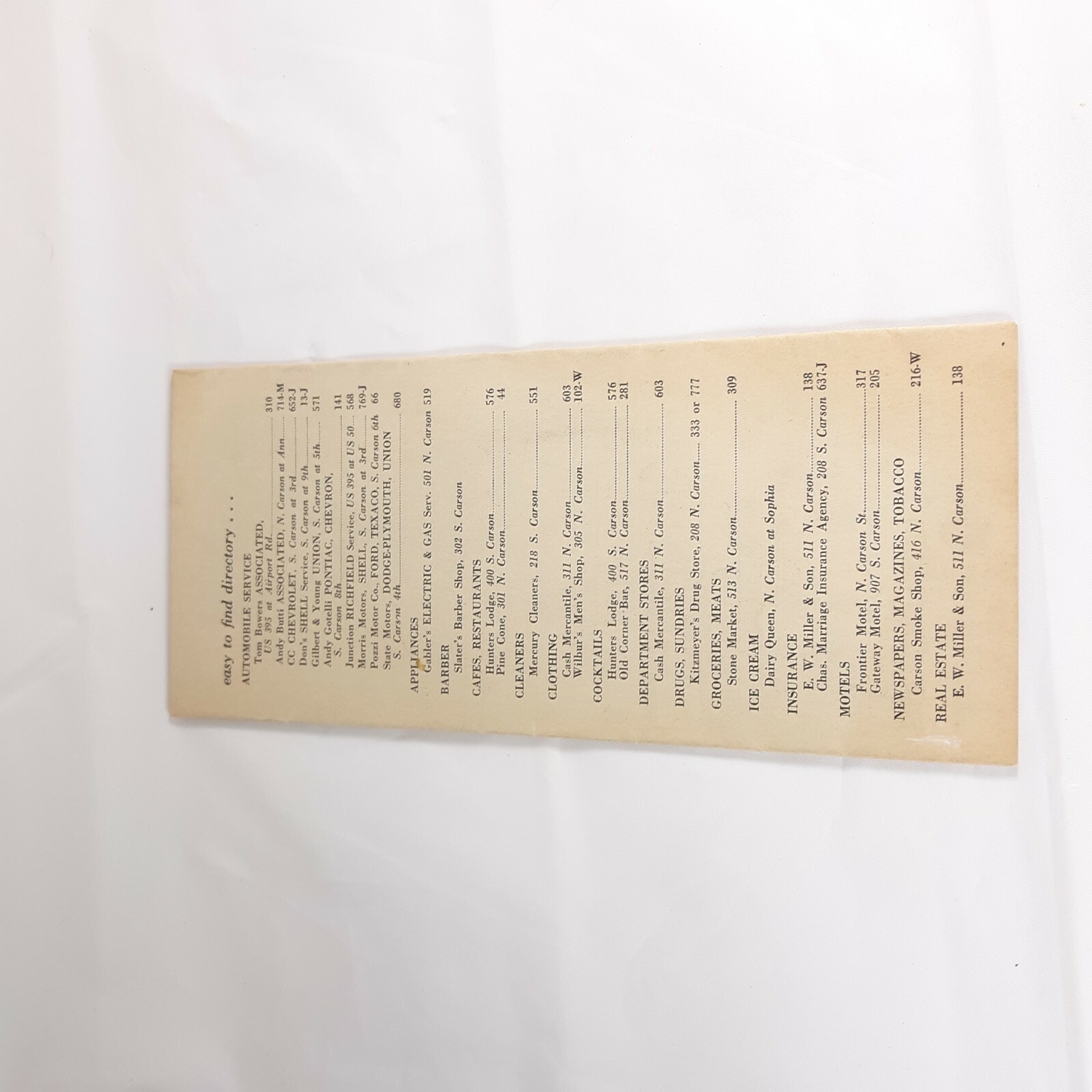 Tourist Guide Carson City Nevada Brochure Map Vintage Map