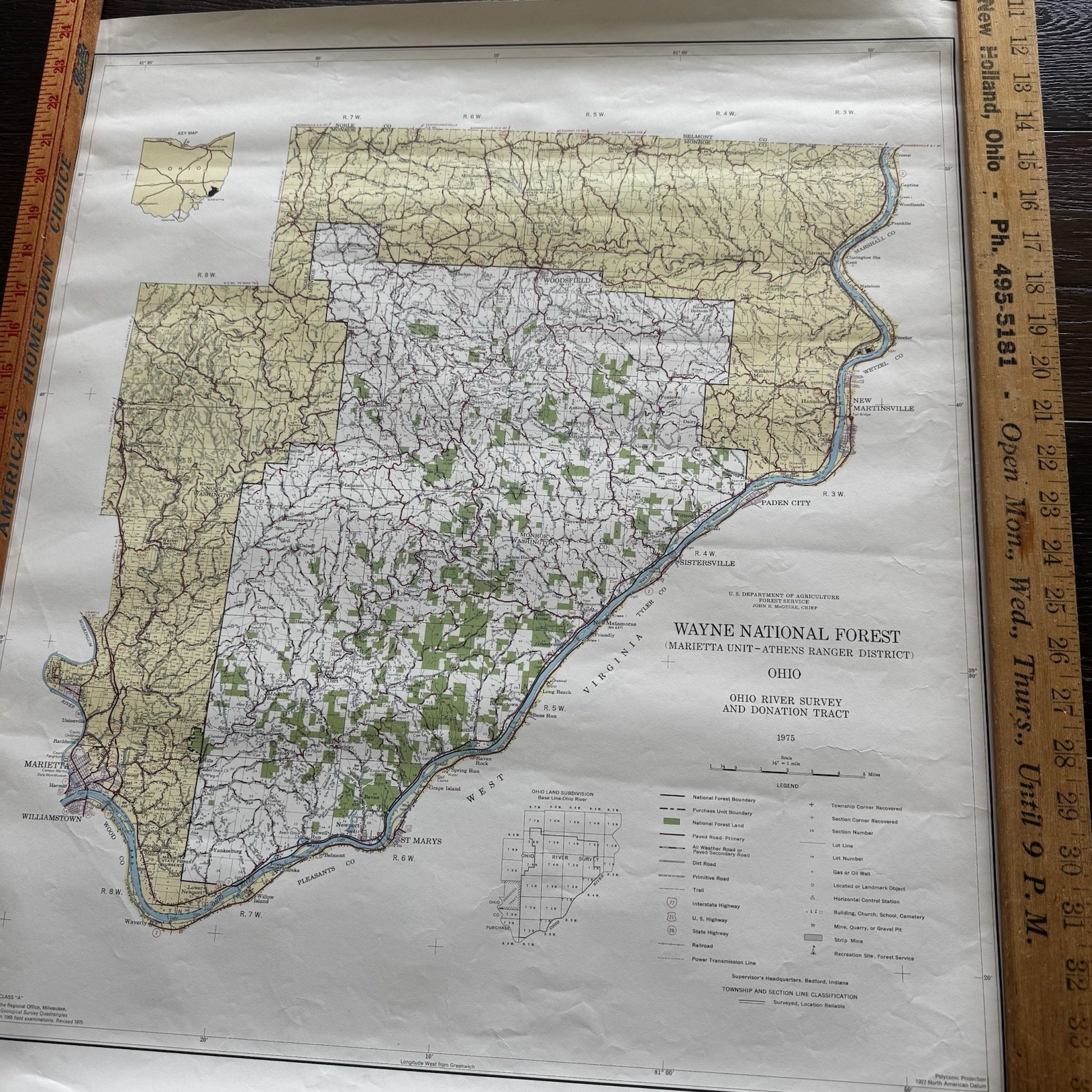 Vintage 1975 Wayne National Forest Ohio Map Marietta Unit USDA Forest Service