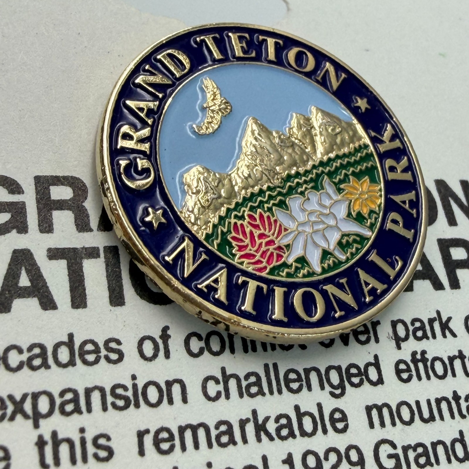 Grand Teton National Park Wyoming Mountain Lapel Pin Wildflowers Travel Souvenir
