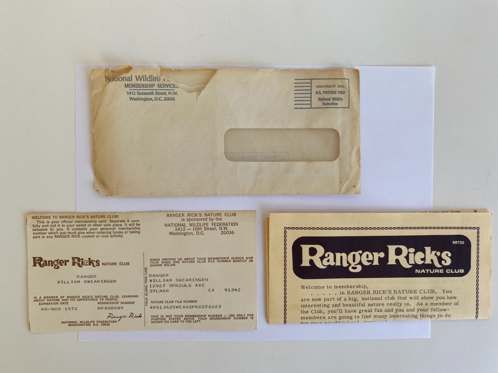 Vintage RANGER RICKS NATURE Club-MEMBERSHIP CARD/Letter-National Wildlife 1972