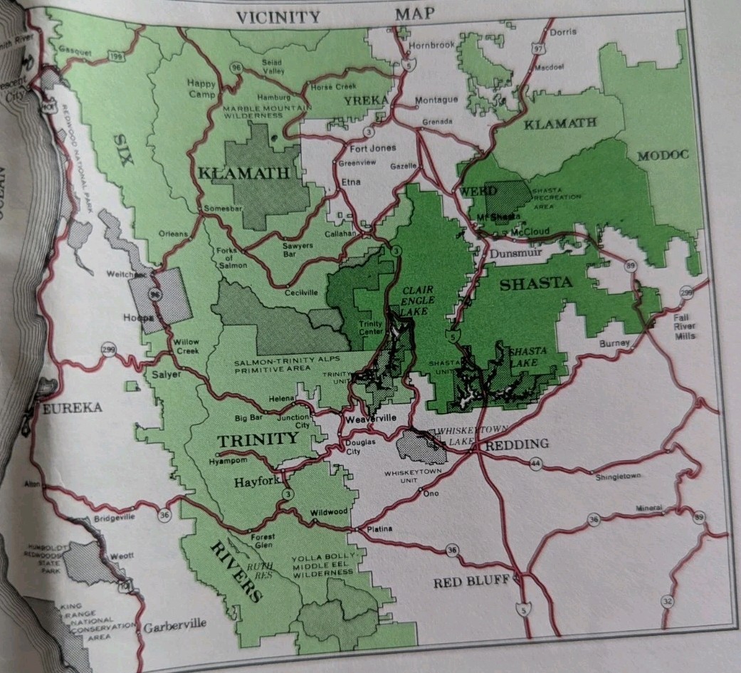 Vintage 1977 Map/Brochure Shasta National Forest Fold-Out