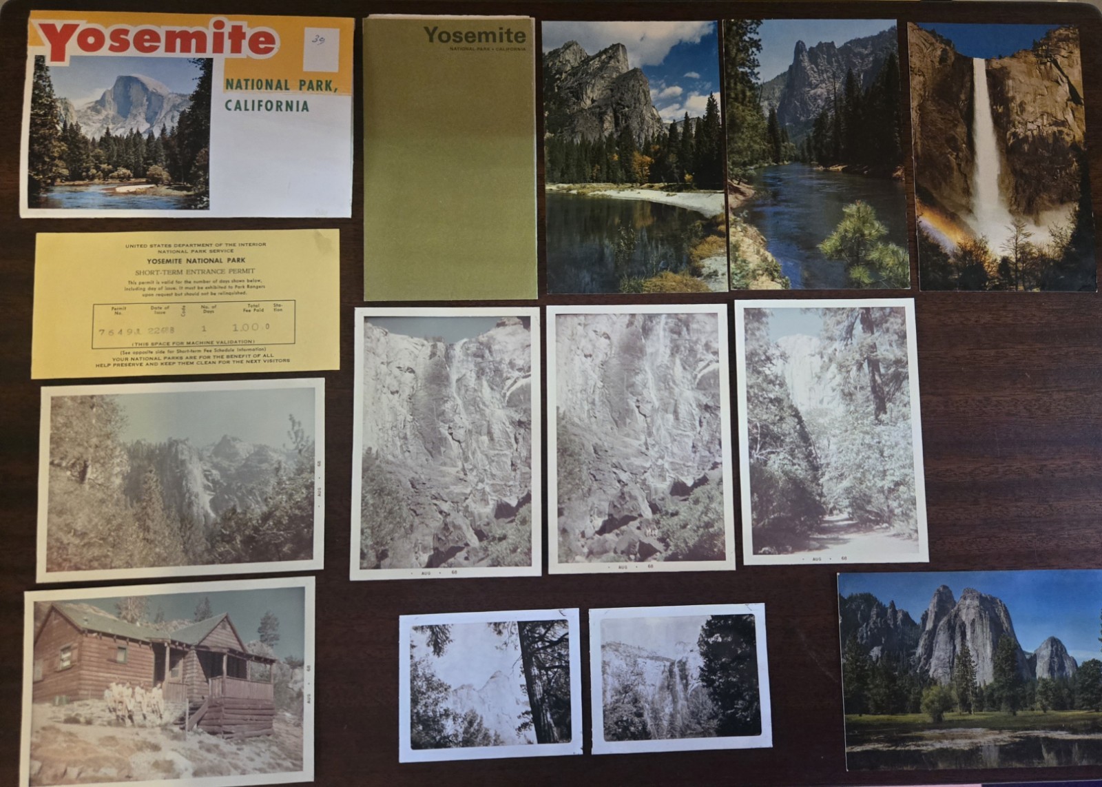 Vintage Yosemite Ephemera Map Postcard Photo Permit Souvenir National Park Cali