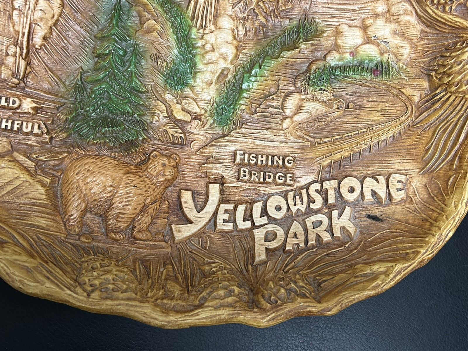 Vintage Taco Yellowstone Park Souvenir Plate Bowl 3D Faux Wood Retro W/Hanger