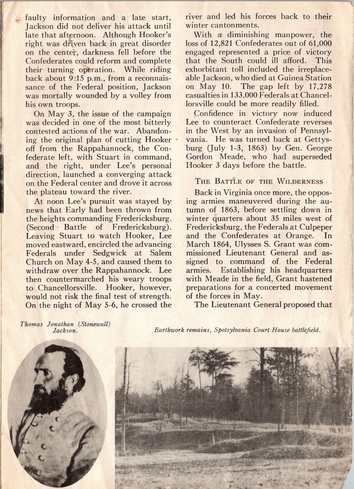 1942 Fredericksburg and Spotsylvania County National Military Park Brochure Map