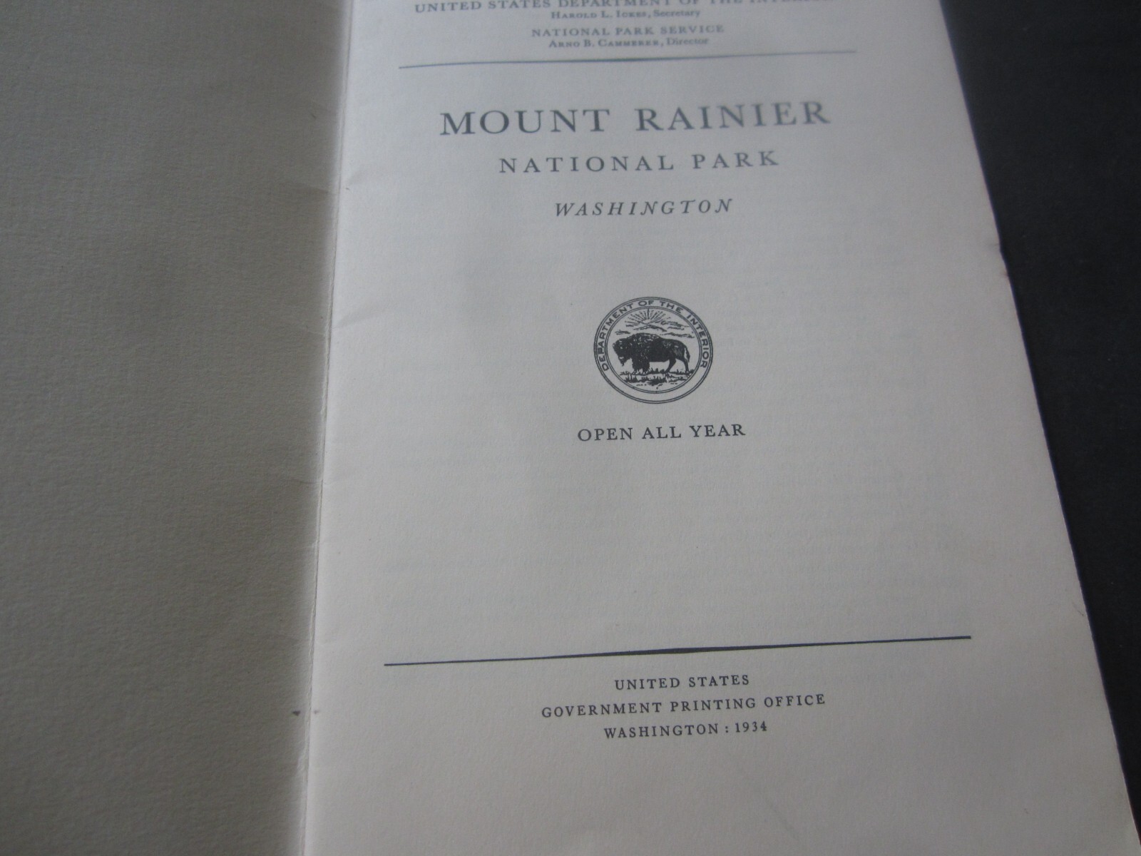 1934 – MOUNT RAINIER NATIONAL PARK – Washington – National Park Service BOOK
