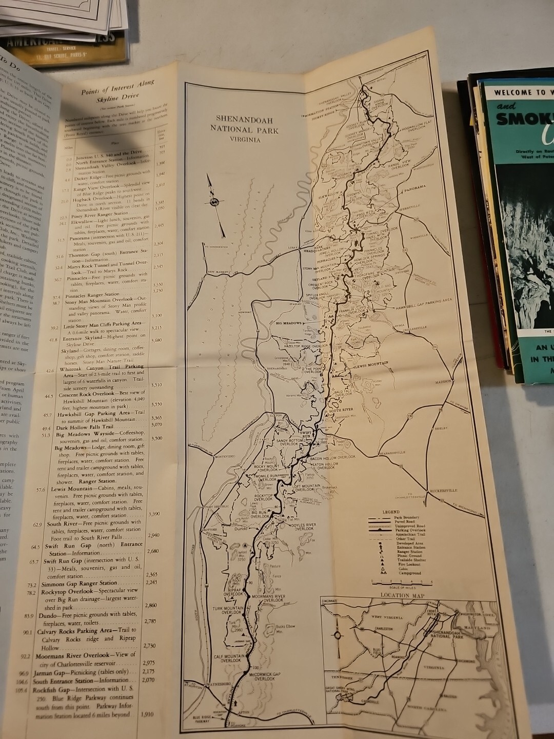 Vintage 1953 Shenandoah National Park Virginia Travel Motorists Guide Map READ