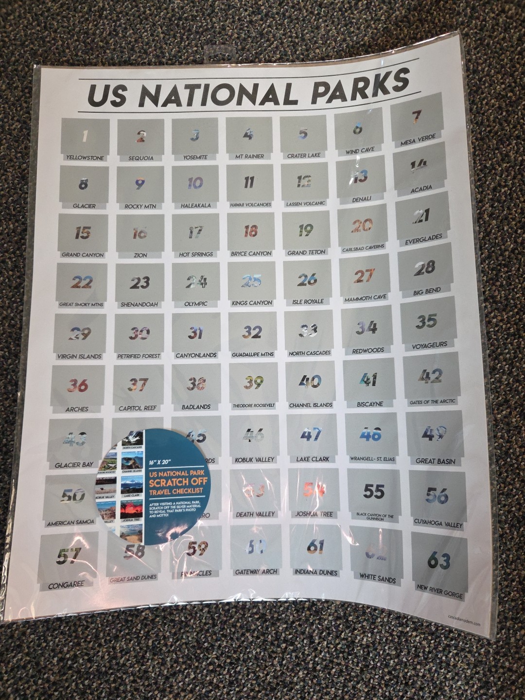 16×20″ US National Park Scratch Off Travel Checklist