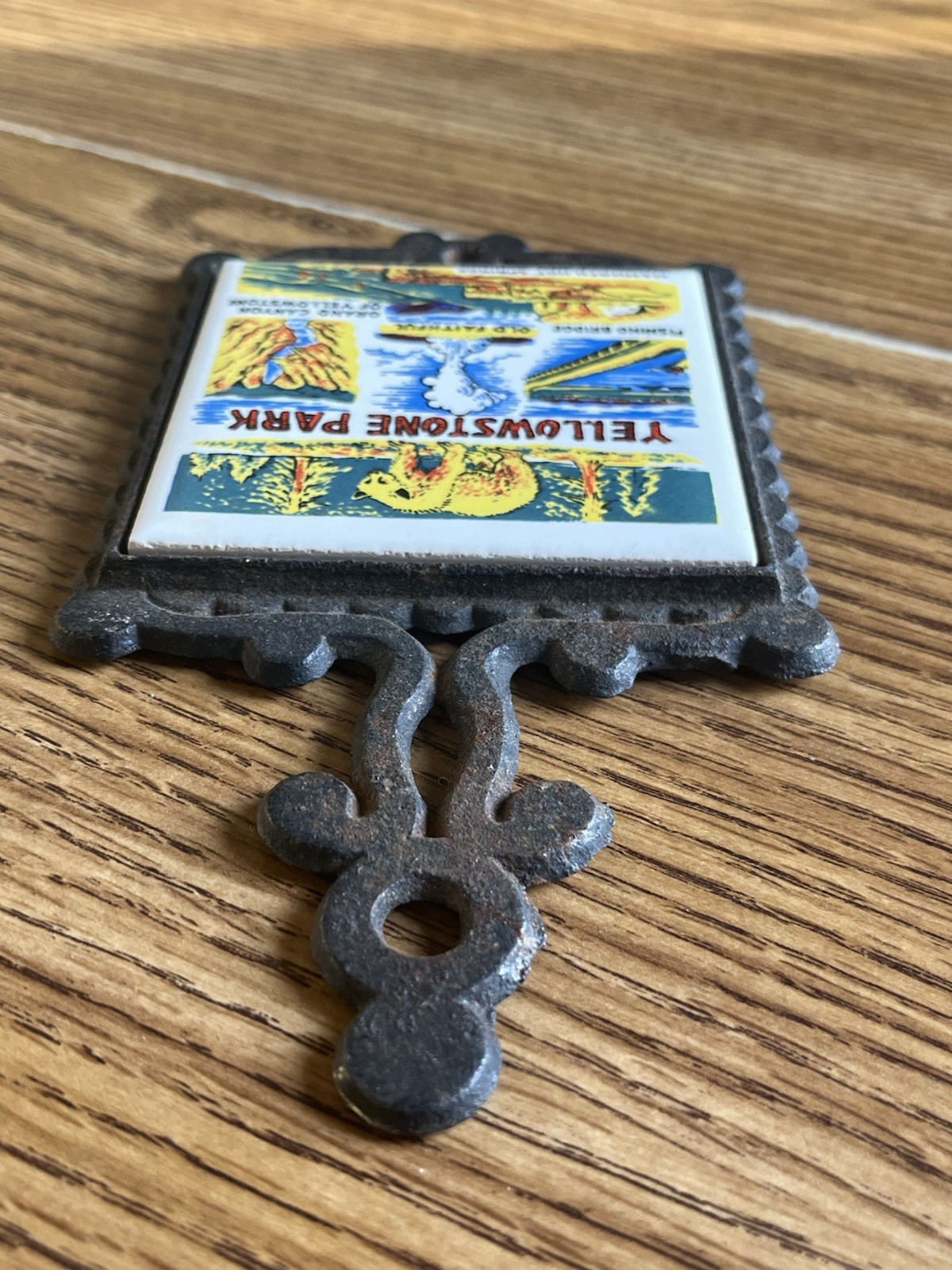 Vintage Yellowstone National Park Trivet Cast Iron Wall Made in Japan 60s 70s