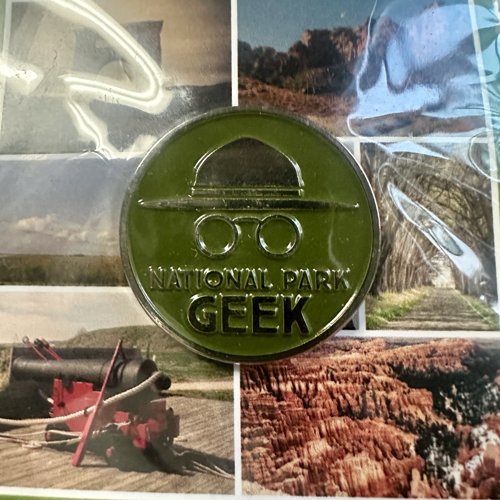 National Park Geek Hiking Hat Lapel Pin Green new In Package