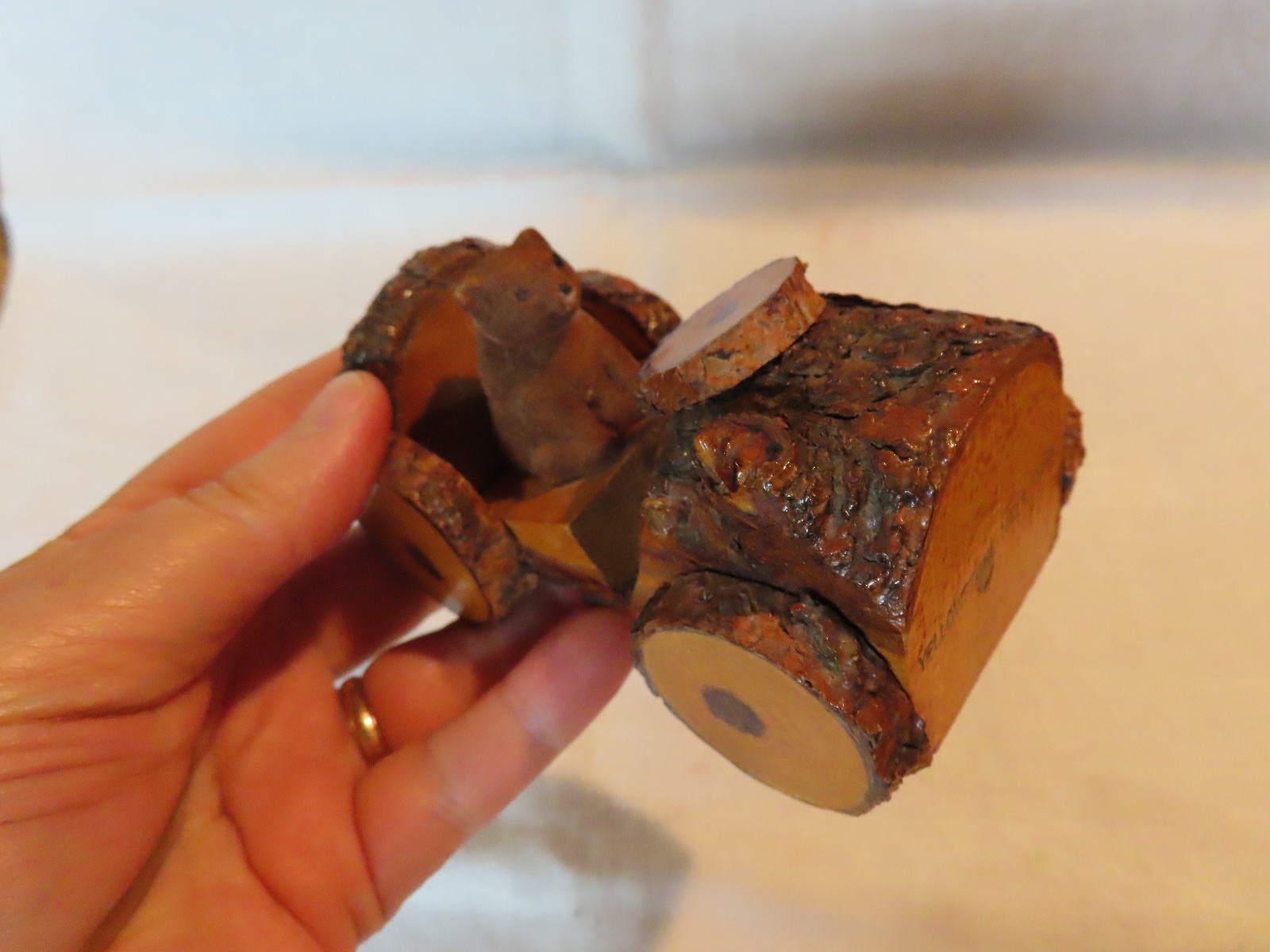 Vintage Yellowstone National Park Teddy Bear in wooden car souvenir