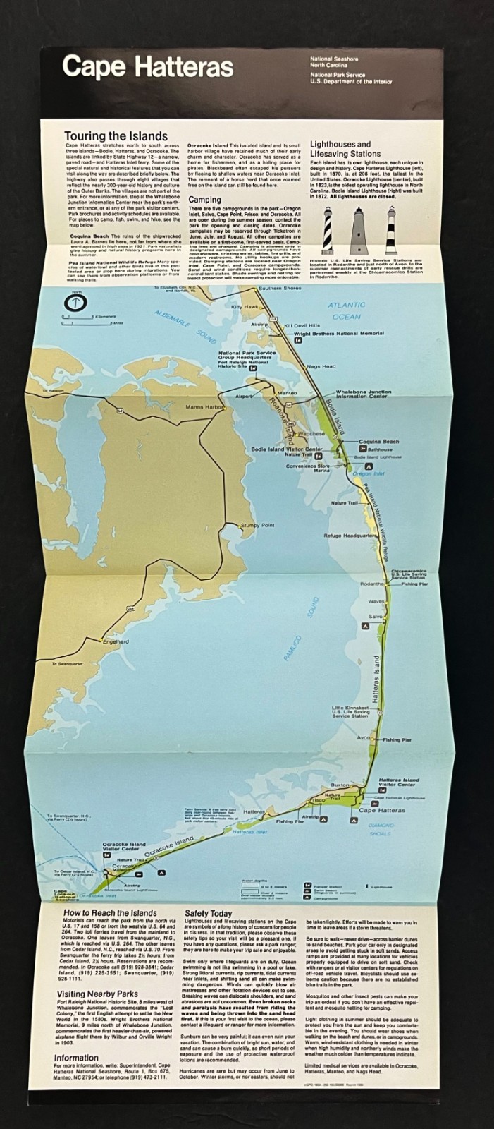 1990 Cape Hatteras National Seashore North Carolina Vintage Travel Brochure Map